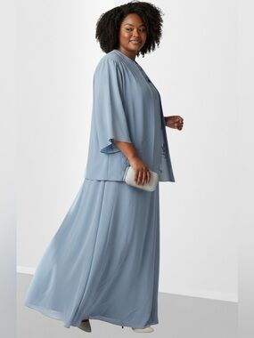 Vintage AFTER DARK Blue Formal Maxi Dress and Matching Jacket Set Size 26 WP